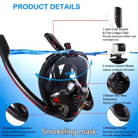Mască Snorkeling Full Face cu Două Admisii